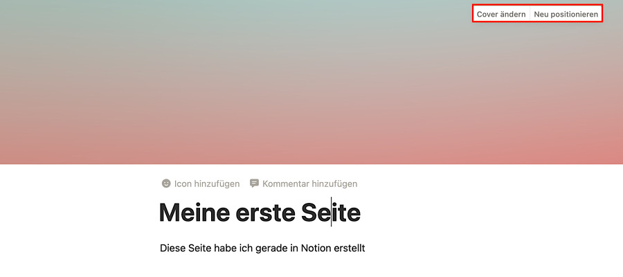 Ein Cover in Notion ändern oder neu positionieren