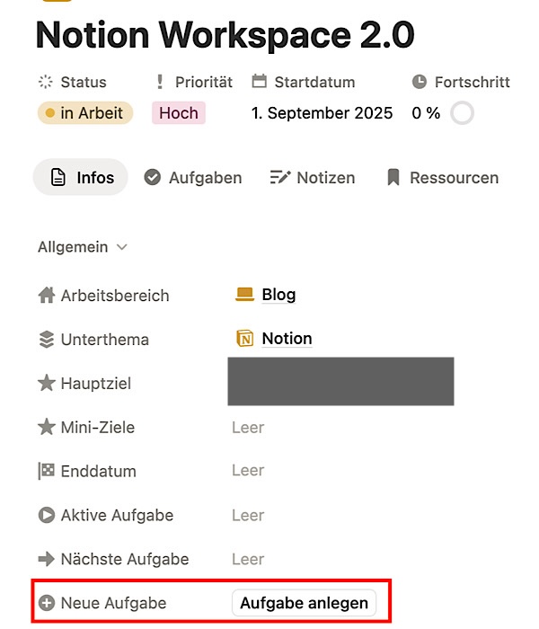 Die Button Eigenschaft in einer Notion Datenbank