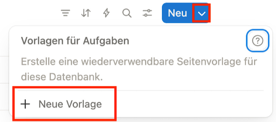 Eine Datenbank-Vorlage in einer Notion Datenbank erstellen