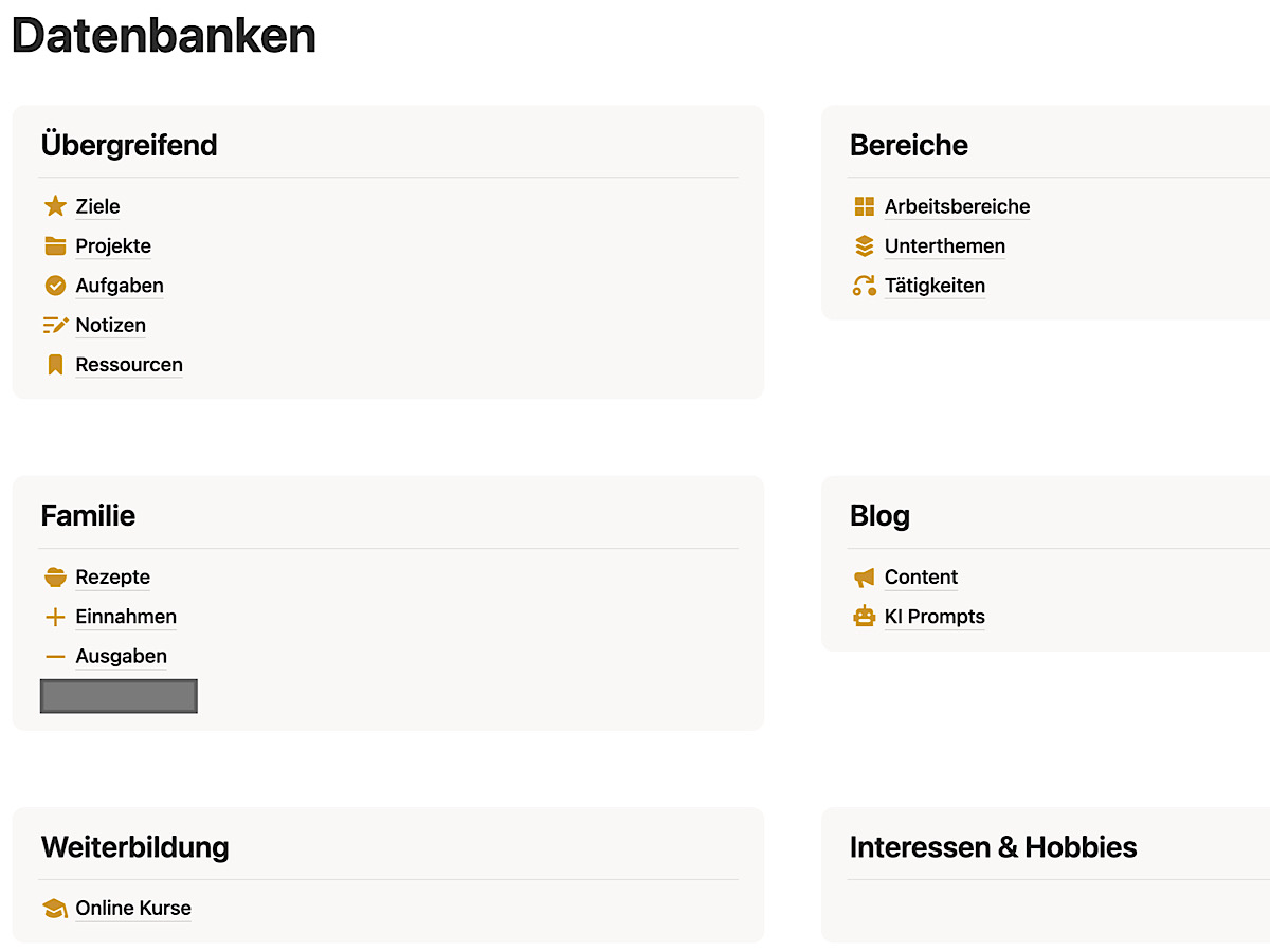 Notion Datenbanken aus dem Workspace von Vanessa