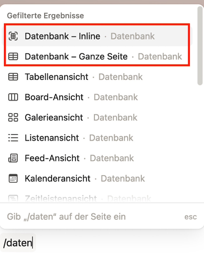 Eine neue Notion Datenbank erstellen