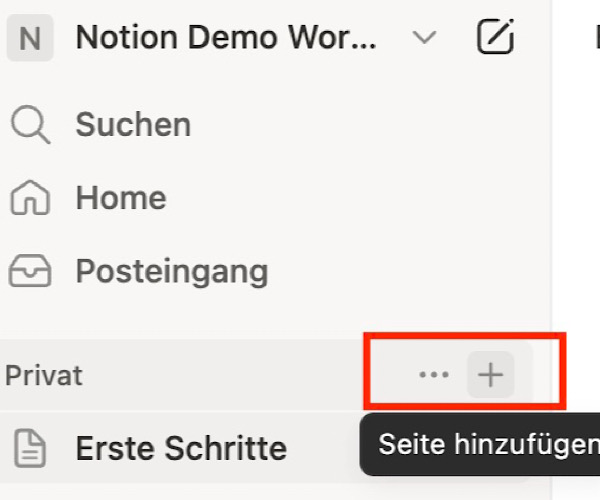 Neue Seite in Notion erstellen - Variante 2