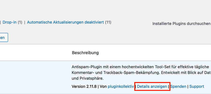 Die Details zu einem WordPress Plugin anzeigen lassen